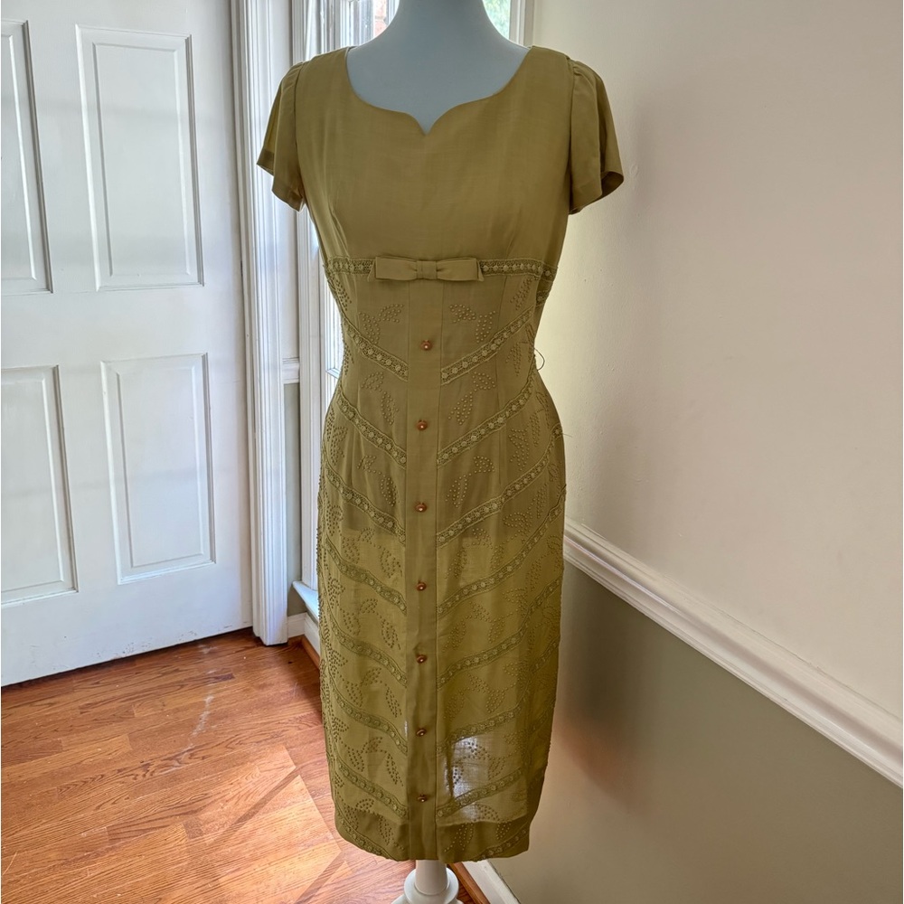 Vintage 1950s JACK SQUIRE sheath dress sage green